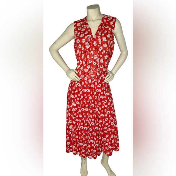 KARL LAGERFELD PARIS Red & White Floral Accordion Pleated Front Maxi Skirt, 12 - Picture 5 of 13